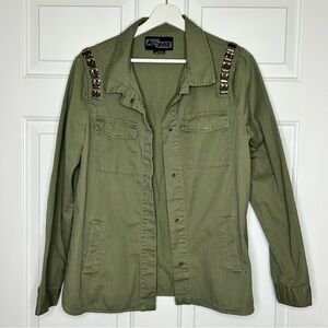 ALI KRIS Olive Green‎ Embellished Shoulder Utility Jacket
